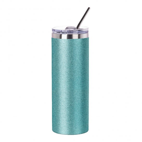 Thermo-Becher Glitter mit Deckel und Strohhalm (600 ml / farbig / für Sublimationsdrucke geeignet)