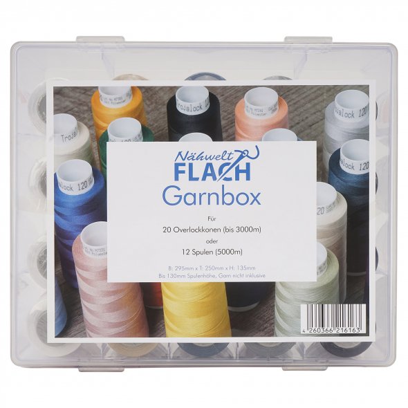 Acryl-Garnbox mit 5 basic Farben Gütermann Toldi-Lock (2500 m / 20 Konen) Overlockgarn