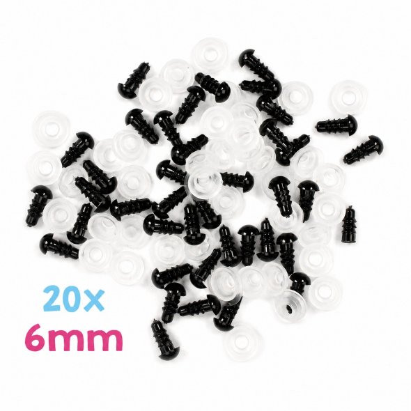 Go Handmade Sicherheitsaugen Set schwarz (Ø 6 mm / 20 Paar)