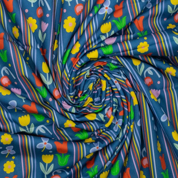 Baumwoll-Stoff Popeline Blumen und Streifen by Karina+Kind