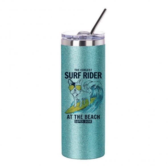 Thermo-Becher Glitter mit Deckel und Strohhalm (600 ml / farbig / für Sublimationsdrucke geeignet)