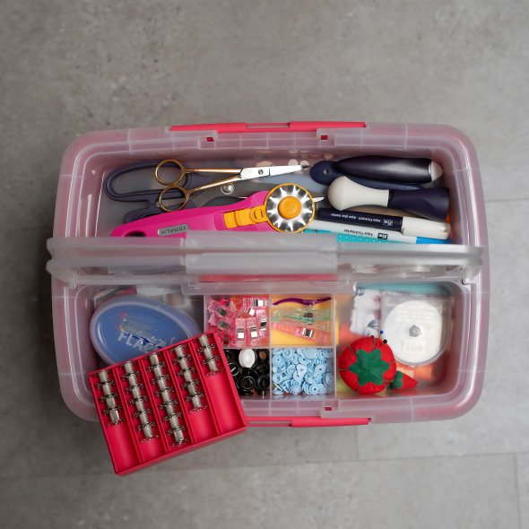 Große stabile Nähbox - Nähkoffer - Kunststoffbox (blau)